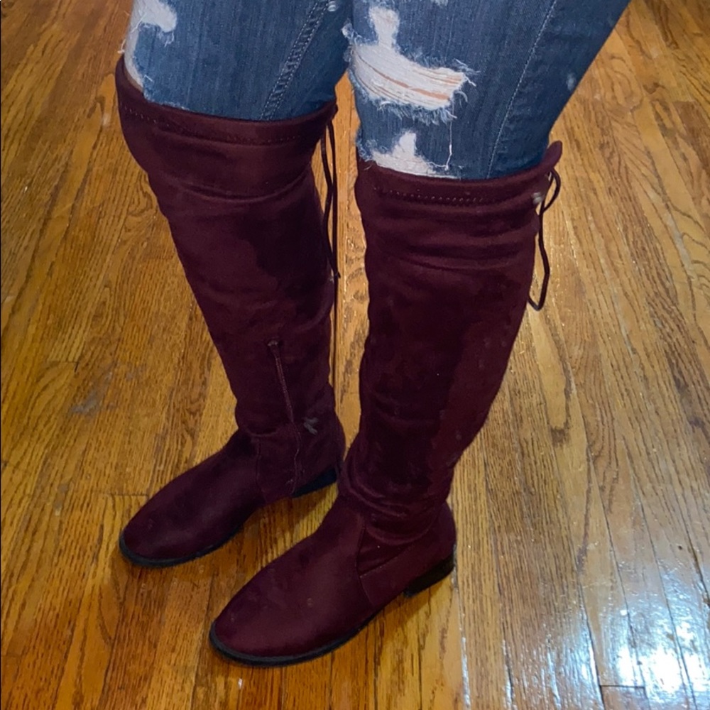 Maroon Over the knee lace up boots - size 6